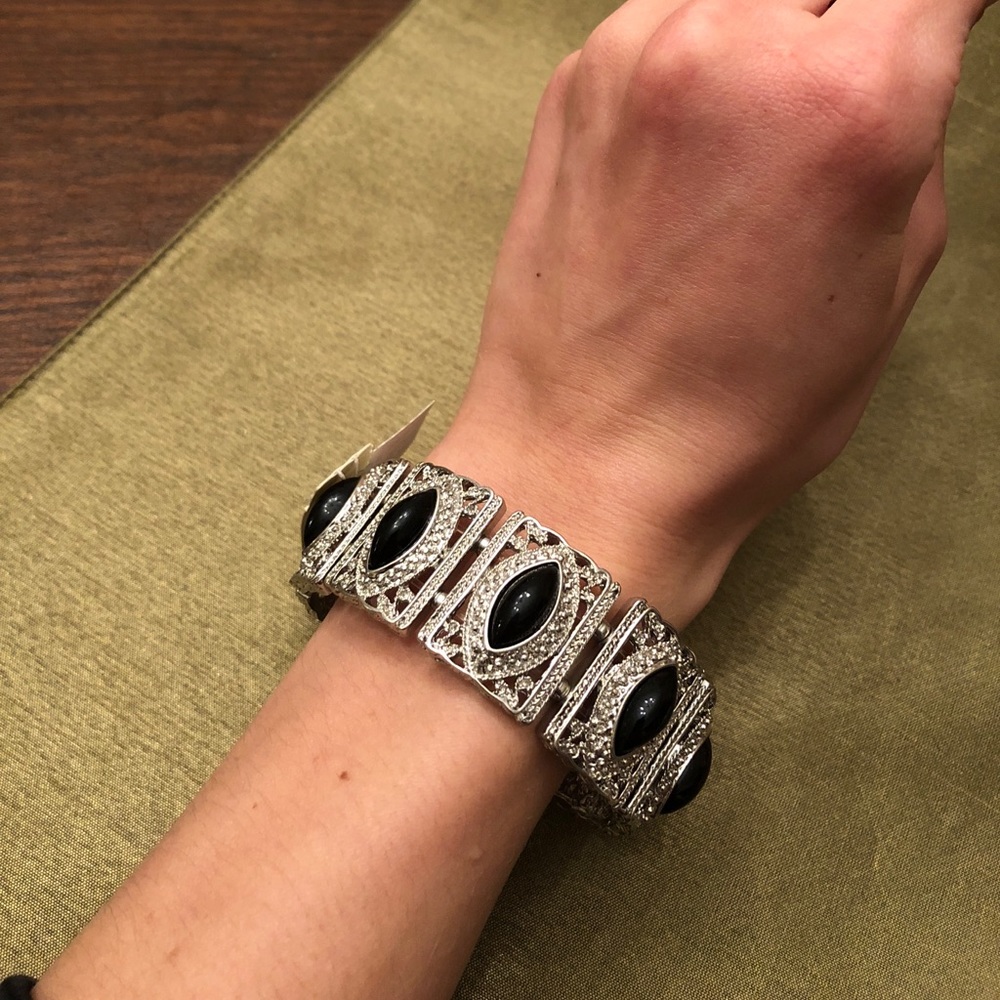 Silver & black stone accent bracelet. Costume
